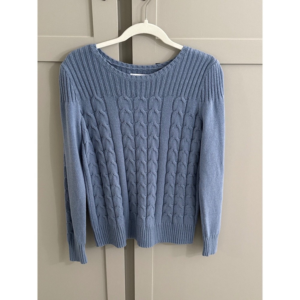 Croft & Barrow Womens Blue Cable Knit Crew Neck Sweater Small Cotton Blend